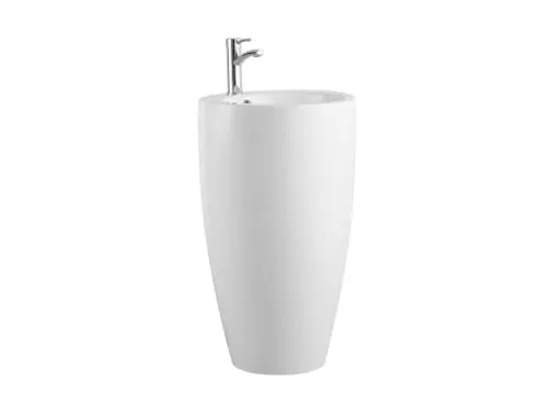 Vente-unique Standwaschbecken MILOS II - Zylindrisch in Weiß - Elegantes freistehendes Keramik-Waschbecken in zylindrischer Form mit Überlaufschutz, ideal für stilvolle Badezimmer. Jetzt günstig im Möbel Online Shop kaufen!