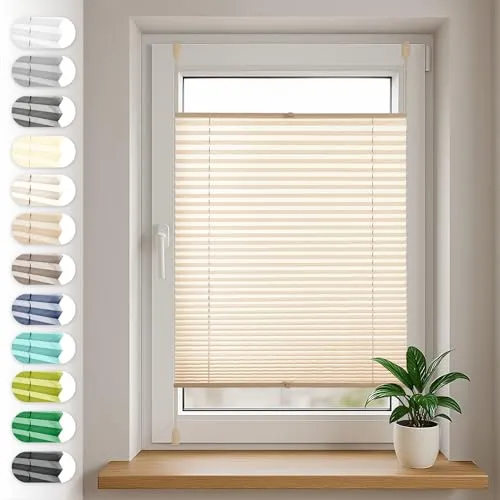 Sonello Plissee Klemmfix ohne Bohren 50cm x 140cm Beige Faltrollo Plisseerollo Jalousie für Tür & Fenster Blickdicht Sichtschutz Sonnenschutz Fertifplissee Rollo