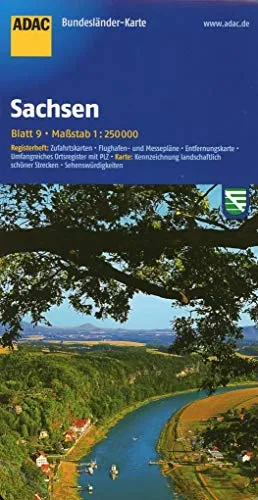 ADAC Bundesländerkarte Sachsen 1:250.000: Registerheft: Zufahrtskarten, Flughafen- und Messepläne, Entfernungskarte, Umfangreiches Ortsregister mit ... (ADAC BundesländerKarten Deutschland)
