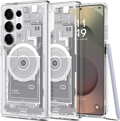 Spigen Ultra Hybrid MagFit Hülle für Samsung Galaxy S25 Ultra - ZeroOne White - Standard Handyhüllen, kompatibel mit MagSafe-Zubehör und bietet optimalen Schutz durch Air Cushion Technologie für Display und Kamera.