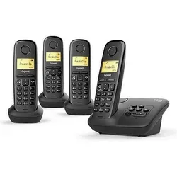 Gigaset A270A Quattro DECT Telefon mit Anrufbeantworter - Schwarz - Festnetztelefon mit 4 Mobilteilen, integrierter Anrufbeantworter und großer beleuchteter Anzeige. Ideal für strahlungsfreies, schnurloses Telefonieren.
