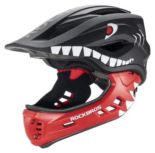 Rockbros TT-32005 Kinderfahrradhelm Größe M Schwarz Fullface - Der Rockbros TT-32005 Kinderfahrradhelm mit abnehmbarem Kinnschutz bietet optimalen Schutz und hohen Tragekomfort. Ideal für MTB, BMX und Downhill, leicht und belüftet für den täglichen Einsatz.