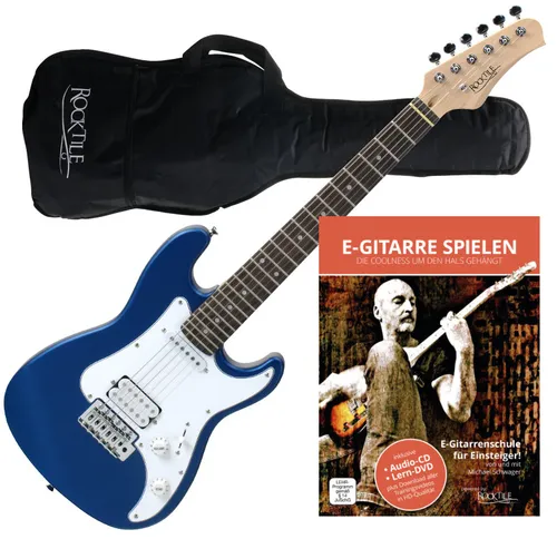 Rocktile Sphere Junior E-Gitarre 3/4 Blau mit Gitarren-Schule - E-Gitarre für Kinder in 3/4-Größe, leicht und handlich mit 1 Humbucker und 1 Single Coil. Inklusive Gigbag und Gitarrenschule für den perfekten Einstieg in die Musik.