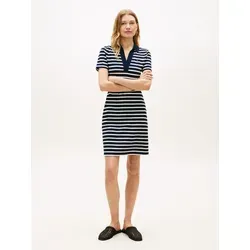 Tommy Hilfiger Polokleid SLIM OPEN NK POLO DRESS SS – Blau mit gestickter Flagge - Elegantes Polokleid mit figurbetonter Passform aus hochwertiger Baumwoll-Elasthan-Mischung. Ideal für den lässigen Alltag und angenehm zu tragen. Pflegeleicht und maschinenwaschbar.