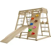 Juskys Maxi Klettergerüst für Kinder - Indoor Spielplatz mit Rutsche, Kletterwand & Schaukel - Schaukeln und Klettern in einem! Das robuste Maxi Klettergerüst aus Holz bietet Rutsche, Kletterwand und Schaukel für unbegrenzten Spielspaß im Kinderzimmer.