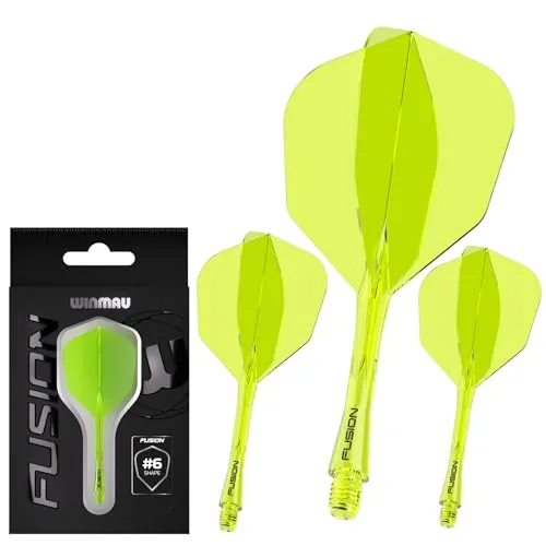 WINMAU Darts Fusion Integrated Flight & Shaft System - No.6 Shape & Design - Gelbe Farbe, Kurze Länge