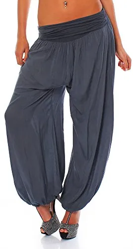 Malito - Damen Haremshose - Pumphose aus Baumwolle - leichte Sommer Stoffhose - Pluderhose zum Tanzen & Chillen - dünne Aladinhose 1482 (Dunkelgrau)