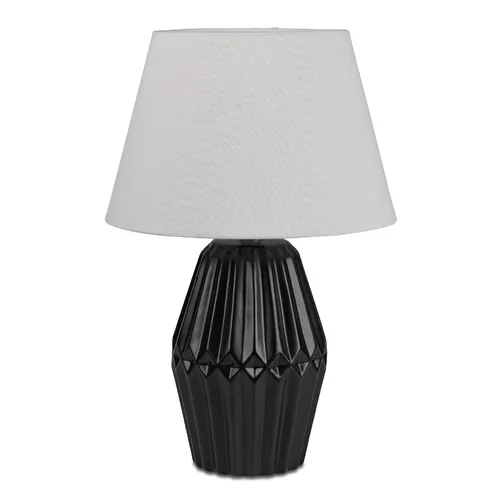 Tischlampe Relief rund matt schwarz H. 46cm mit silbernem Schirm - Moderne Tischlampe mit elegantem Relief-Design, ideal für stimmungsvolle Beleuchtung. Perfekt für jeden Wohnraum und leicht zu bedienen.