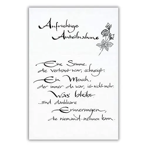 bsb Trauerkarte zur Beerdigung - liebevolle Beileidskarten mit Umschlag - Trauerkarte hochwertig mit Spruch-Motiv - Herzliches Beileid Karte Trauer - Kondolenzkarte in 11,5 x 17,0 cm