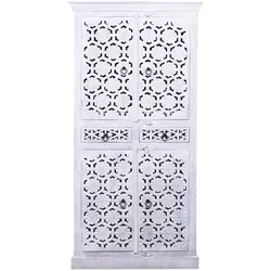 Marrakesch Orient & Mediterran Interior Highboard Vintage Schrank Hamada Weiss - Highboard aus Mangoholz, handgeschnitzt und einzigartig in Design. Ideal für Liebhaber von orientalischer Einrichtung und individuellem Stil.