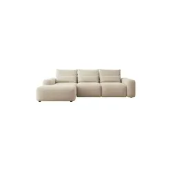 Selsey Ecksofa Carnos, Beige, L-Form, 264x162 cm - Stilvolles Ecksofa mit breiten Armlehnen und bequemen Rückenkissen. Ideal für Wohnzimmer, bietet zusätzlichen Schlafplatz und Stauraum. Hochwertiger, wasserabweisender Chenille-Stoff sorgt für Langlebigkeit und Komfort.
