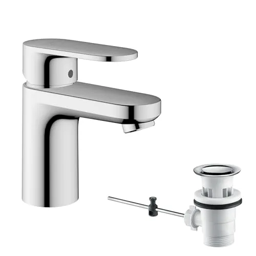 hansgrohe Vernis Blend Waschtischarmatur 71550000 - Chrom Wasserhahn, mit Zugstangen-Ablaufgarnitur und EcoSmart Technologie für effizienten Wasserverbrauch