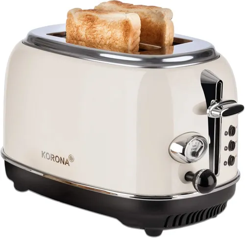 KORONA Retro 2-Scheiben Toaster creme - Beige - Toaster, 815W, für 2 Scheiben, mit stufenlos einstellbarem Bräunungsgrad und praktischen Funktionen wie Auftau- und Aufwärmstufen für perfektes Toast.