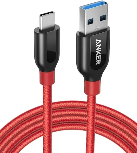 Anker PowerLine+ 180cm USB Kabel auf USB C Kabel 3.0, sehr Beständig für USB Typ C Geräte Inklusive iPhone 16/15, Galaxy Note 10/Note 9/S10+/S10, Huawei, LG V30, Smartphone usw. (Rot)