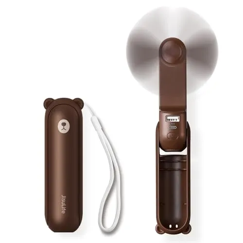 JISULIFE Mini Handventilator 3-in-1 - USB-Ventilator mit 3 Funktionen: Ventilator, Powerbank und Taschenlampe. Ideal für Reisen und heiße Sommertage, bietet bis zu 19 Stunden Kühlung.