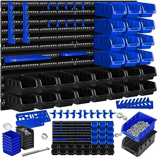 MASKO Stapelbox - 45 tlg Werkzeughalter in Blau - Stapelboxen für Ordnung im Werkzeugbereich, ideal für die Garage oder Werkstatt mit erweiterbarem Design.