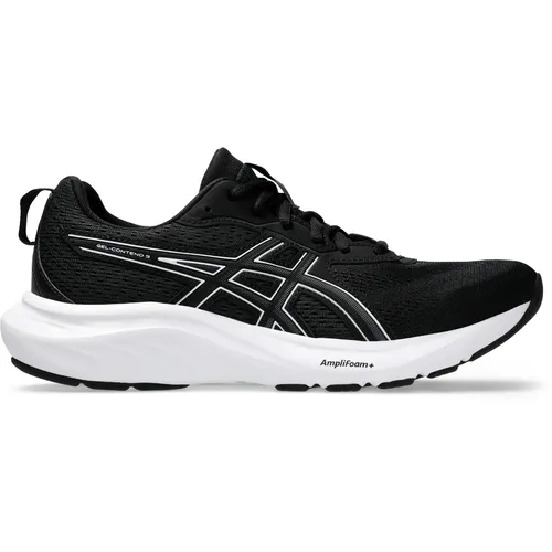 ASICS GEL-CONTEND 9 Laufschuhe Damen - Atmungsaktive Laufschuhe in Schwarz-Weiß, Größe 39 1/2, ideal für neutralen Einsatz und optimalen Komfort