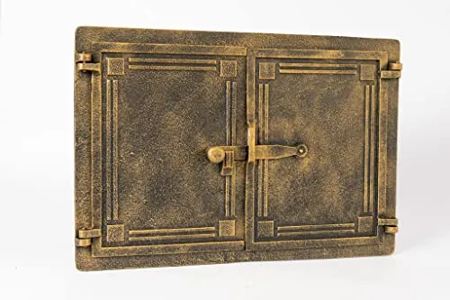 SEZAM Gusseisen Brotbackofentür mit Türriegel – 48 x 32,5 cm, altgold - Die doppelte Gusseisentür von SEZAM ist ideal für Pizza- und Steinöfen, sowohl im Garten als auch in der Gastronomie. Robustes Material und einfache Bedienung garantieren eine lange Lebensdauer und optimale Temperaturkontrolle.
