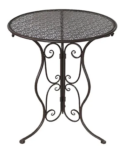 HTI-Line Gartentisch Lani Braun – Nostalgischer Metalltisch Ø 60 cm - Nostalgischer Gartentisch für Balkon und Terrasse, verziert mit filigranen Details. Perfekt für romantische Sitzgruppen, Maße Ø 60 cm, Höhe 72 cm.