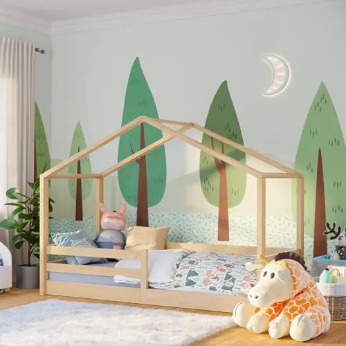 Bellabino Abia Kinderbett 90x200 cm – Montessori Hausbett mit Rausfallschutz - Betten – Fördert Selbstständigkeit nach Montessori: Sicherer Ein- und Ausstieg für Kleinkinder, ideal für die ersten Schritte zur Unabhängigkeit.