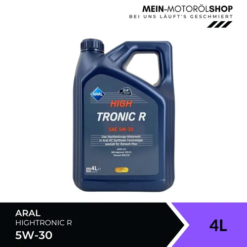 Aral HighTronic R 5W-30 4 Liter - Hochleistungsmotoröl - Motoröle für Kraftfahrzeuge, HC-Synthese für optimalen Motorschutz und Effizienz, kompatibel mit Renault RN 0720 und MB 226.51.