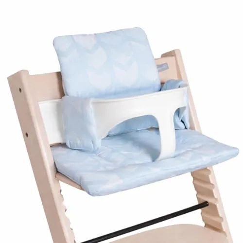 Hoppediz Hochstuhl Sitzkissen Set, Design Amsterdam aqua - Hochstuhl-Kissen-Set für Stokke Tripp Trapp, 100% Bio-Baumwolle, atmungsaktiv und waschbar bei 40 °C, modernes skandinavisches Design, ideal für eine stilvolle und bequeme Nutzung.