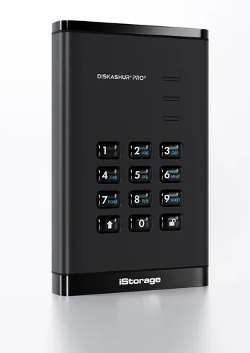 iStorage diskAshur PRO3 HDD 2TB – Sicheres tragbares Festplattenlaufwerk mit FIPS Level 3 Zertifizierung - Sichere 2TB Festplatte mit hardwarebasierter AES-XTS 256-Bit-Verschlüsselung. Ideal für den Schutz sensibler Daten, einfach zu bedienen und staub- sowie wasserresistent.