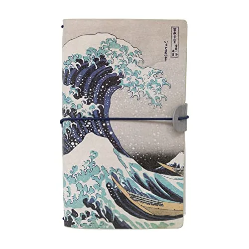 Grupo Erik Reisetagebuch zum Selberschreiben Dotted Notebook 12x19,6 cm Hokusai Die große Welle vor Kanagawa Einband aus synthetischem Leder und Gummiband zum sicheren Verschließen