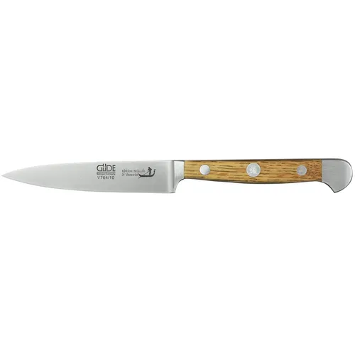 GÜDE Solingen Spickmesser 10 cm - Handgeschmiedet aus Briccole - Kochmesser aus 100 Jahre alten venezianischen Gondelpfählen, extrem scharf und langlebig. Handgefertigt in Solingen, ideal für präzise Schneidearbeiten in der Küche.