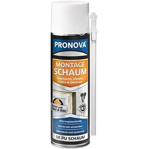 Pronova Montageschaum 1-K Pur zum Verfüllen, Dämmen und Isolieren, inkl. Adapter zum sofortigen Einsatz, 500ml
