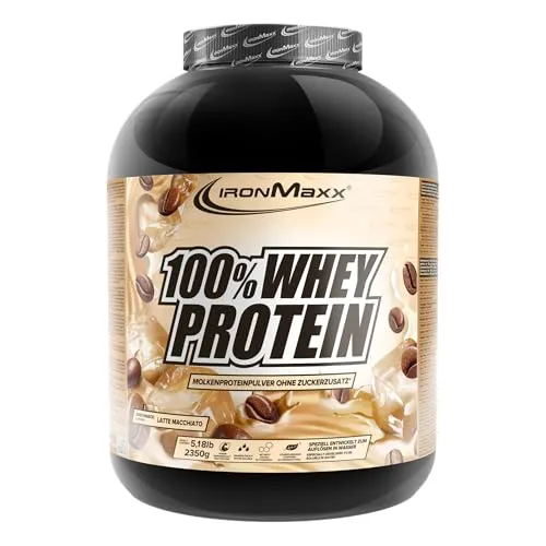 IronMaxx 100 % Whey Protein, 2350 g Dose, Latte Macchiato - Protein Shakes & Muskelaufbau, hochwertiges Whey-Protein für schnellen Muskelaufbau und köstlichen Latte Macchiato Geschmack.