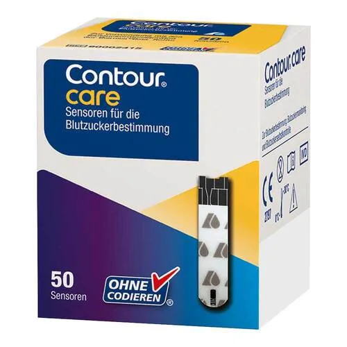 Contour Care Sensoren 50 ST - Arzneimittel mit patentierter Technologie, hochstabil gegenüber Umwelteinflüssen und 24 Monate Haltbarkeit – ideal für präzise Blutzuckermessung.