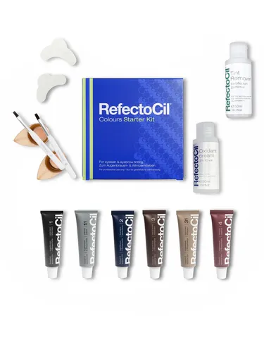 Refectocil Starter Kit Basic Colours - Make-up Set mit 6 Farbnuancen für Augenbrauen und Wimpern, inklusive allem Zubehör für eine professionelle Anwendung und Pflege.