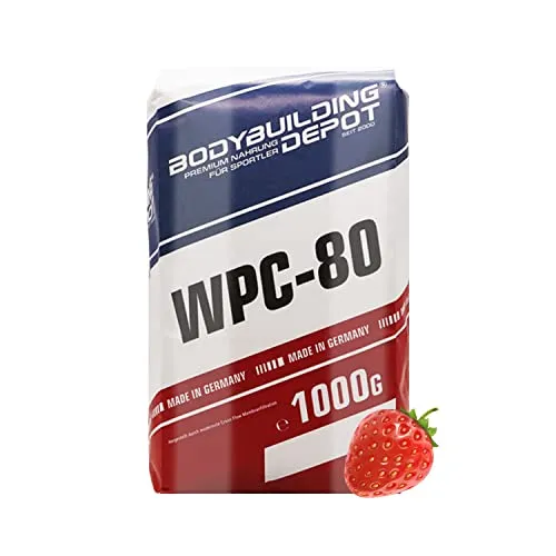 Bodybuilding Depot WPC-80 1000g Pulver - Hochwertiges Whey-Protein für Sportler. Mit 80 % Protein und optimaler Löslichkeit unterstützt es den Muskelaufbau und die Regeneration. Ideal für eine gesunde Ernährung und maximale Qualität.
