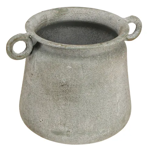 Vintage Metall Übertopf mit Griffen – Grau, H13,5cm - Rustikaler Übertopf im Landhausstil für kreative Deko-Ideen. Ideal für Pflanzen oder als stilvolle Aufbewahrung. Praktische Griffe für einfachen Transport und vielseitige Anwendbarkeit.