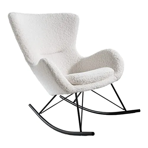 riess-ambiente Schaukelstuhl SCANDINAVIA SWING - Weiß Bouclé mit Wippmechanik - Sessel mit bequemen Plüschstoff und integriertem Sitzkissen, ideal für Lese-Ecken oder als Still-Sessel.