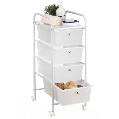 Rollcontainer Friseurwagen Kosmetik Roll Badregal mit 4 Schubladen Metallgestell