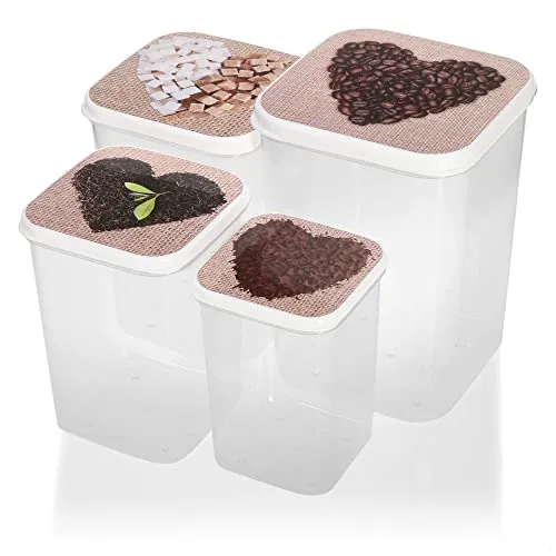 com-four® 4-teiliges Vorratsdosen-Set mit Deckel - Aufbewahrung für Lebensmittel - Kaffee, Tee, Zucker, Schokolade - Schüttdose - Küche, Camping, Picknick - Müsli-Box, Snackdose (4-teilig - Herz)