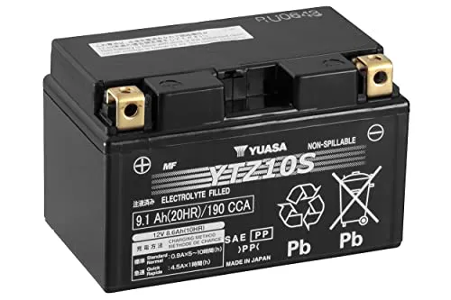 YUASA YTZ10S AGM 9,1Ah Motorradbatterie 12V - Hohe Leistung und Zuverlässigkeit für optimale Startkraft, ideal für Motorräder