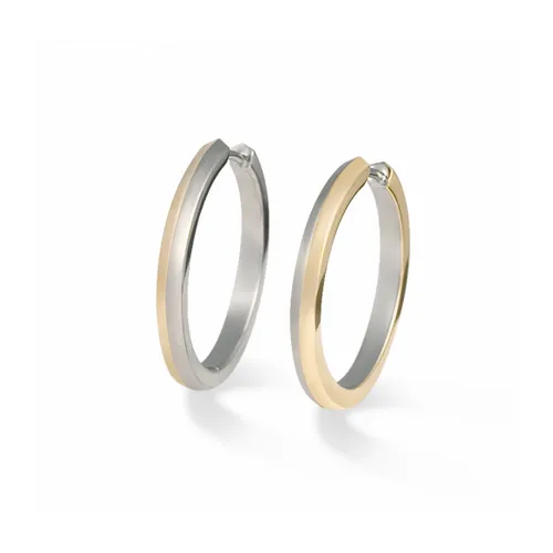 Boccia Damen Creolen 0574-02 Titan teilgoldplattiert - Elegante Ohrringe aus Reintitan, halb mattiert und halb glänzend goldplattiert. Leicht und hypoallergen, ideal für empfindliche Ohren. Lieferung in hochwertigem Boccia Schmucketui.