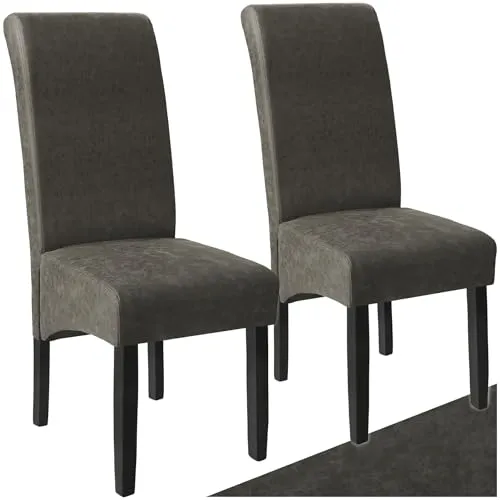 tectake® 2er Set Stühle - Ergonomische Kunstleder Esszimmerstühle in Grau Marmoriert - ESSZIMMERSTÜHLE: Diese hochwertigen Stühle bieten nicht nur erstklassigen Sitzkomfort, sondern auch ein elegantes Design. Perfekt für Esszimmer, Küchen oder Wohnzimmer und mit robusten Holzbeinen für zeitlose Schönheit.