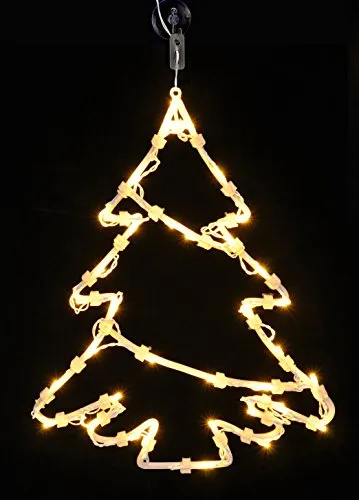 Spetebo Fensterbild Weihnachtsbaum 35 LED - Fensterdeko mit Dual Timer - Tanne Fenster Silhouette warm weiß beleuchtet Batterie betrieben