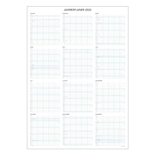 Jahresplaner für Familie & Büro 2025 - DIN A1 mit 5 Spalten - CO2 neutral in Deutschland gedruckt - Familienplaner Wandkalender Bürokalender Teamkalender Kalender Posterkalender - hoch/Hochformat