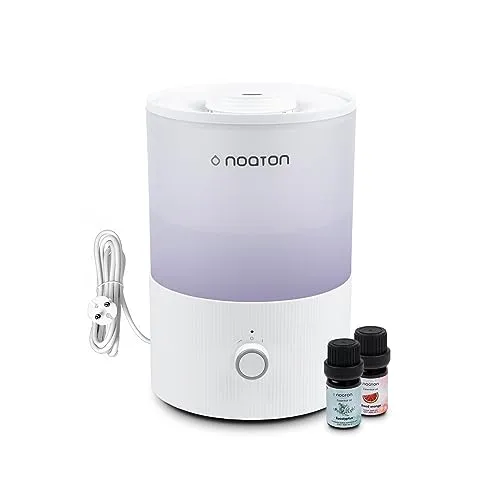 Noaton Essential Luftbefeuchter, 2 ätherische Öle inklusive, 3,3L Top-fill, 33H Laufzeit, 7-Farben-Nachtlicht, Leiser Raumluftbefeuchter, 360°Drehbare, für Kinderzimmer und Pflanzen Schlafzimmer