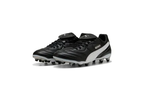 PUMA KING LIGA FG/AG Fußballschuh, Gr. 44,5, schwarz-weiß - Sportliche Fußballschuhe für Rasenplätze aus Synthetik mit herausnehmbaren Innensohlen – ideal für Spieler, die auf Festen Untergründen beste Leistung bringen möchten.