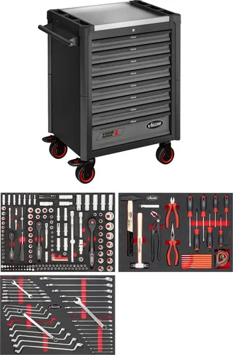 VIGOR Werkstattwagen Series L V4219-X mit 248-teiligem Sortiment - Robuster Werkstattwagen mit pulverbeschichtetem Korpus und zentraler Verriegelung. Ideal für die Werkstatt, mit hoher Traglast und praktischem Fahrgriff für einfache Mobilität.