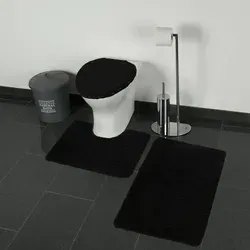 Almina Badematte 3-Teilig - Stilvolle Bad Garnitur in Schwarz - Badematten Set in elegantem Schwarz, wasserabsorbierend und mit ansprechendem Muster für ein modernes Badezimmer.