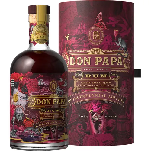 Don Papa 7 Years Old Quincentennial Edition Rum 50% Vol. in Geschenkbox - Entdecken Sie die limitierte Don Papa 7 Years Old Quincentennial Edition Rum, 50% Vol. in einer eleganten Geschenkbox. Diese exklusive Abfüllung vereint handwerkliche Tradition und besondere Fassreifung für ein intensives Geschmackserlebnis.