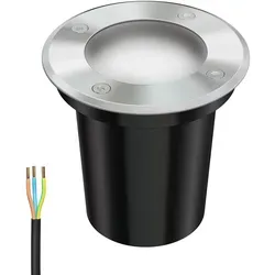 ledscom.de Bodeneinbauleuchte BOLI für außen, IP67, edelstahl, gefrostet, rund, 108mm Ø inkl. LED Lampe 450lm warmweiß