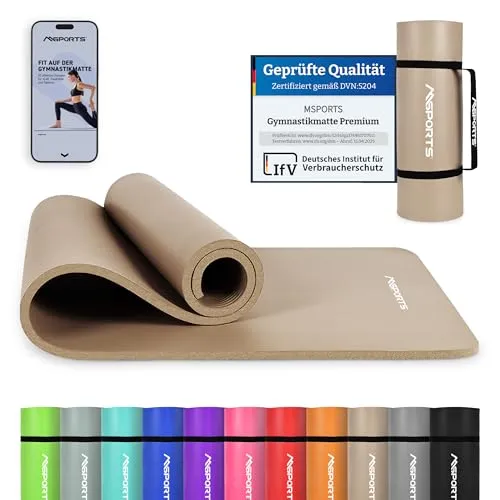 MSports® Gymnastikmatte mit Tragegurt, Poster & Workout App - Sportmatten für Zuhause und im Studio, gelenkschonend und ideal für Yoga, Pilates und Physiotherapie. Leicht zu verstauen und optimal für jedes Training.